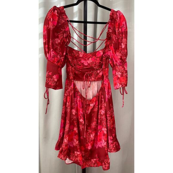For Love & Lemons Alia Mini Dress Red Size Small NWT Lace Up Back Flirty Sassy - Picture 6 of 12